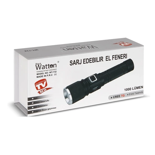 Watton WT-732 Cree TG LED 1000 Lümen Şarj Göstergeli El Feneri - Resim 6