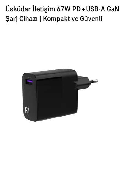 ÜSKÜDAR İLETİŞİM 67W  LED Ekranlı Hızlı Şarj Adaptörü PD USB A Seyahat Boyutu - 3