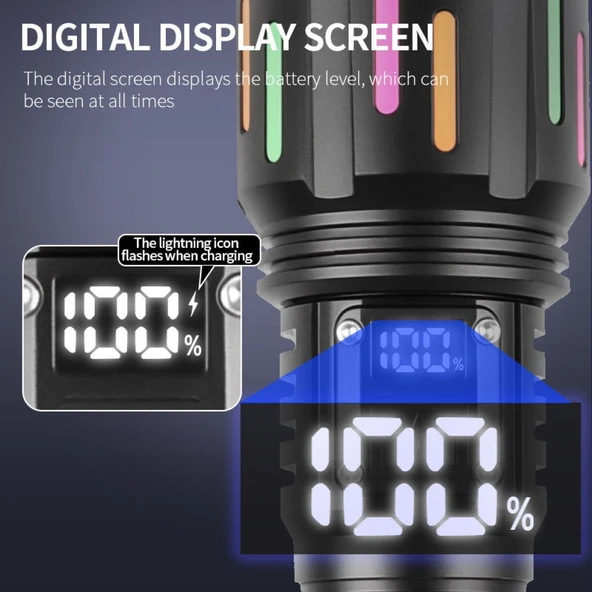 PeakStar PS-9954 30W Zoomlu Led Powerbank Özellikli Şarjlı Profesyonel El Feneri - Resim 3