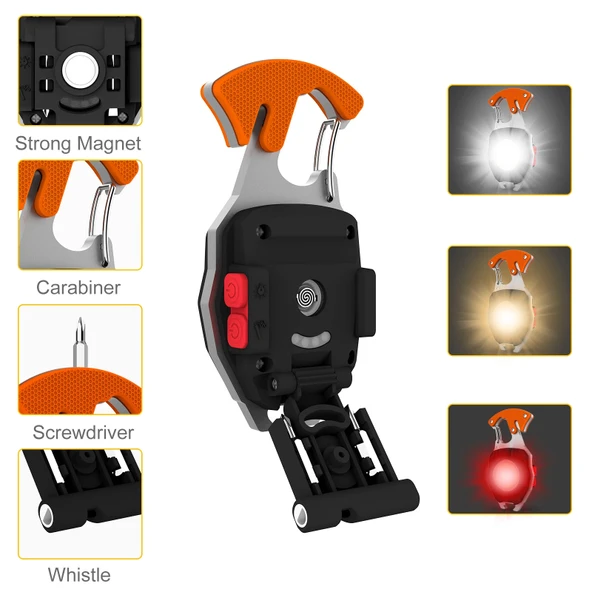 Wison WS-5050 Çok Fonksiyonlu Tornavida Düdük Şişe Açacağı Ateş Yakıcı Mıknatıslı Type-C Şarjlı Anahtarlık Fener - Resim 5