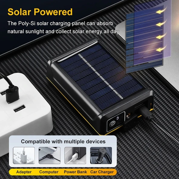 F.B.I Pro F-3003 Alüminyum PM10-TG LED Type-C Powerbank ve Solar Şarjlı Kamp Kafa Feneri - 7