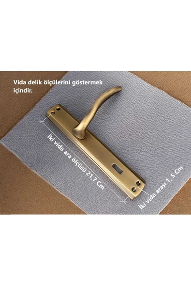 Trim Mat Antik Sarı Aynalı Wc Banyo Kapı Kolu Wcye Giriş Yaparken Sol Elle Açılır 1 Takım - Resim 5