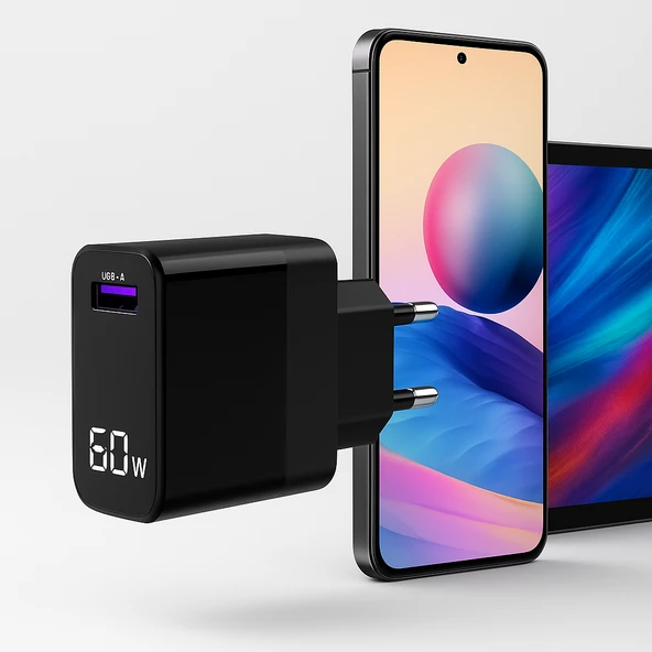 ÜSKÜDAR İLETİŞİM 67W  LED Ekranlı Hızlı Şarj Adaptörü PD USB A Seyahat Boyutu - 4