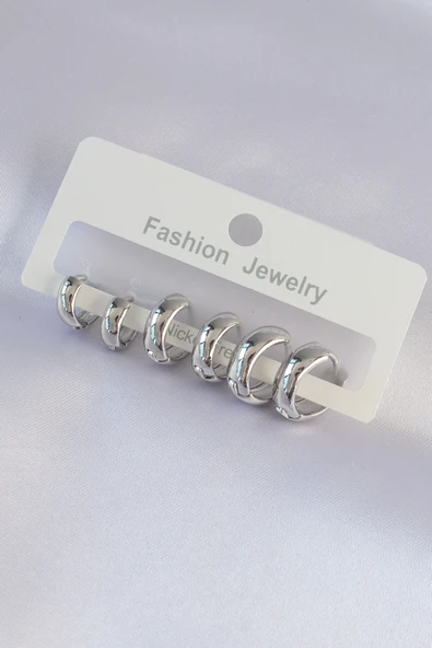 Pirinç Gümüş Renk Oval Bombeli Küpe Seti ürün görseli 1