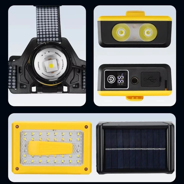 F.B.I Pro F-3003 Alüminyum PM10-TG LED Type-C Powerbank ve Solar Şarjlı Kamp Kafa Feneri - 3