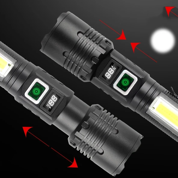 Wison WS-4848 1500 Lümen 15 Watt Dijital Göstergeli Mıknatıslı Şarjlı El Feneri - Resim 5