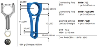Bmw Piston Kolu Bmw Mini N47 C20a N47 D20c B47 C20u0 2.0 Euro6 - Bmy 1703 ürün görseli