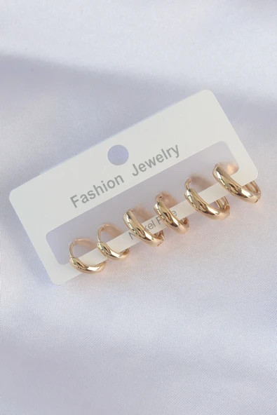 Pirinç Gold Renk Oval Bombeli Küpe Seti ürün görseli 1