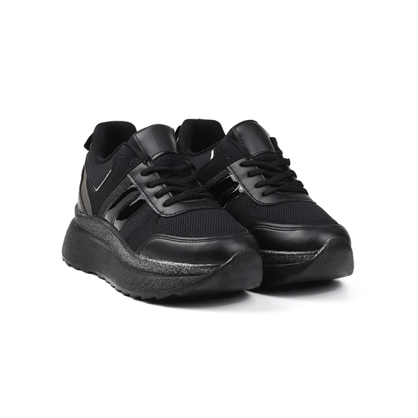 Kadın Siyah Simli Sneaker Hafif Ortopedik Günlük Spor Ayakkabı ürün görseli