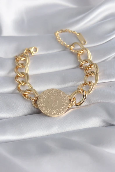 316L Çelik Gold Renk Tam Altın Model Samanyolu Kadın Bileklik ürün görseli 1
