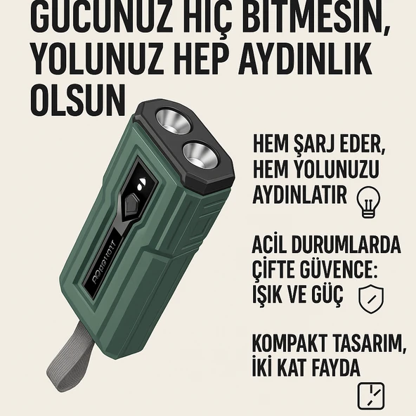10000 mAh Powerbank El Fenerli Taşınabilir Hızlı Şarj Cihazı PD 22.5W QC3.0 Destekli - 2