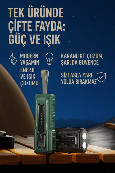 10000 mAh Powerbank El Fenerli Taşınabilir Hızlı Şarj Cihazı PD 22.5W QC3.0 Destekli - 3