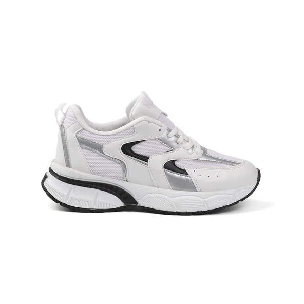 Kadın Beyaz Siyah Sneaker Günlük Ortopedik Spor Ayakkabı - Resim 3