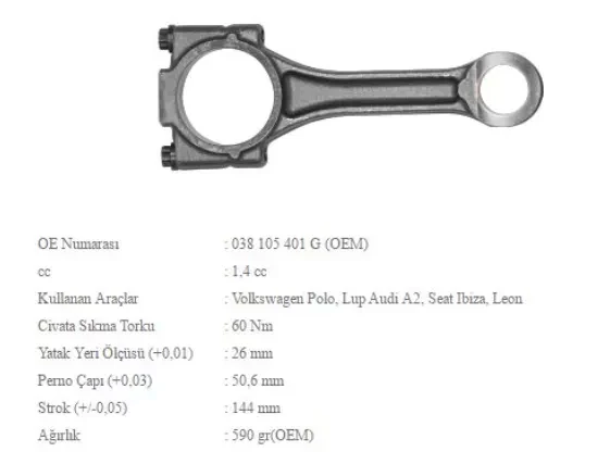 PISTON BIYEL KOLU 1.4TDI POLO LUPO FOX AROSA CORDOBA IBIZA IV V A2 FABIA ROOMSTER BAY BMS BNM BNV BW - BMY 1004 - 1