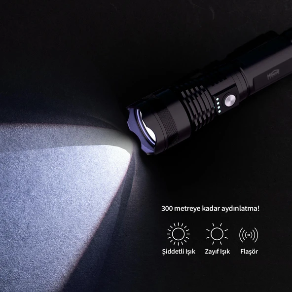 House Pratik HP79 Şarjlı 3 Modlu 800 mAh 100 Lümen El Feneri Siyah - 4