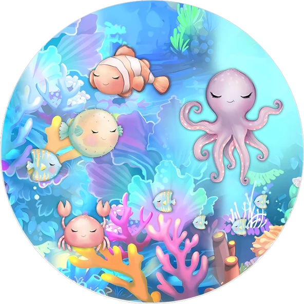 Yenilebilir Yuvarlak Pasta Resim Baskısı 20 cm Şekerli Kağıt Deniz Temalı 83 ürün görseli