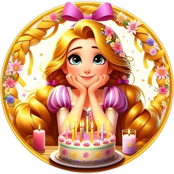 Yenilebilir Yuvarlak Pasta Resim Baskısı 20 cm Şekerli Kağıt Rapunzel Temalı 16 ürün görseli