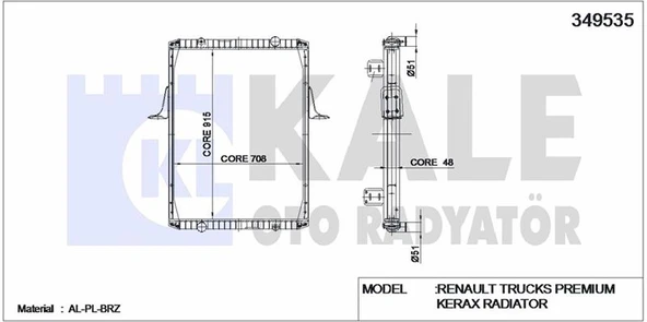 Renault Truck Motor Su Radyatoru Renault Trucks Premium / Kerax (cerceveli) / (mt) 1996 Ve Sonrası - Kale 349535 ürün görseli
