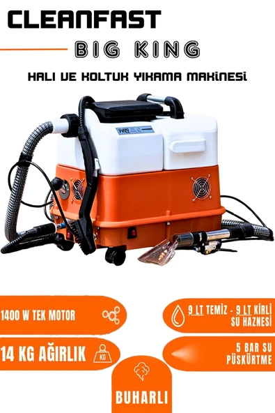 Cleanfast Big King Tek Motorlu Buharlı Koltuk Halı Yıkama Makinesi ürün görseli