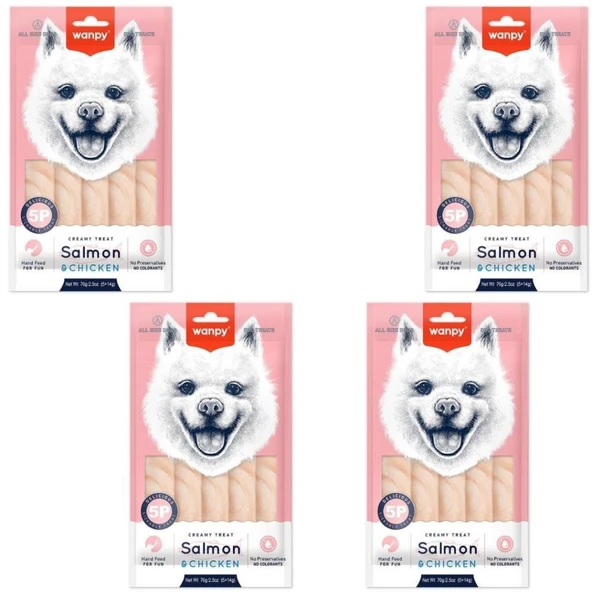 Wanpy Somonlu ve Tavuklu Krema Köpek Ödülü 5x14g  x 4 Adet ürün görseli