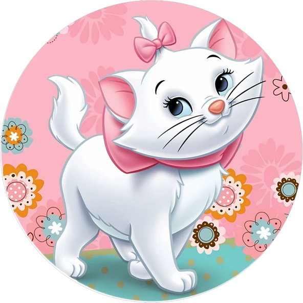 Yenilebilir Yuvarlak Pasta Resim Baskısı 20 cm Şekerli Kağıt Kedi Temalı 09 ürün görseli