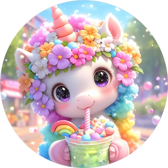 Yenilebilir Yuvarlak Pasta Resim Baskısı 20 cm Şekerli Kağıt Unicorn Temalı 139 ürün görseli