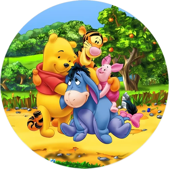 Yenilebilir Yuvarlak Pasta Resim Baskısı 20 cm Şekerli Kağıt Winnie The Pooh Temalı 08 ürün görseli