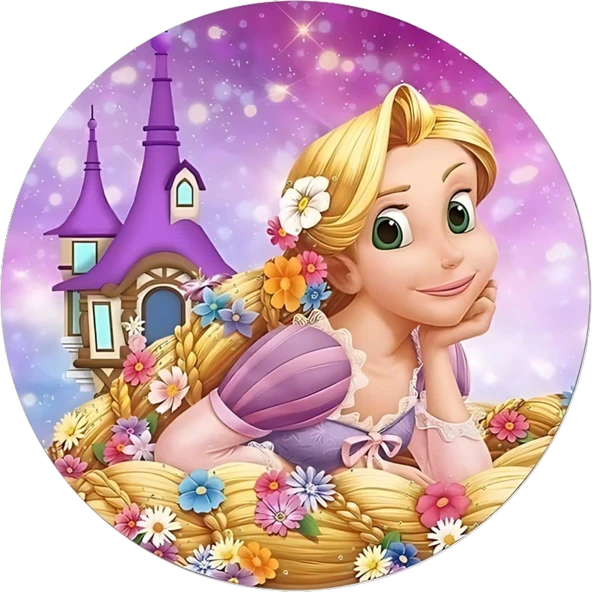 Yenilebilir Yuvarlak Pasta Resim Baskısı 20 cm Şekerli Kağıt Rapunzel Temalı 17 ürün görseli