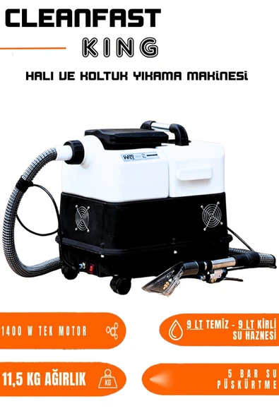 Cleanfast King Tek Motorlu Koltuk Halı Yıkama Makinesi 1400W - 1