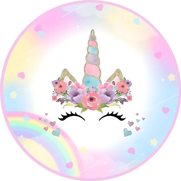 Yenilebilir Yuvarlak Pasta Resim Baskısı 20 cm Şekerli Kağıt Unicorn Temalı 66 ürün görseli