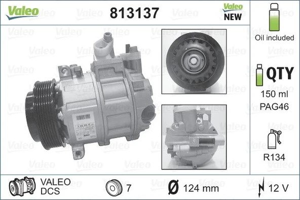Mercedes Klima Kompresoru W203 02>07 W204 07>14 Cl203 02>08 C209 02>09 A209 03>10 - Valeo 813137 ürün görseli 1