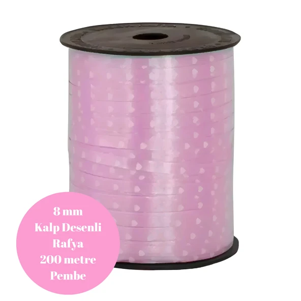 Rafya Kalp Desenli 8mm 200 metre Pembe