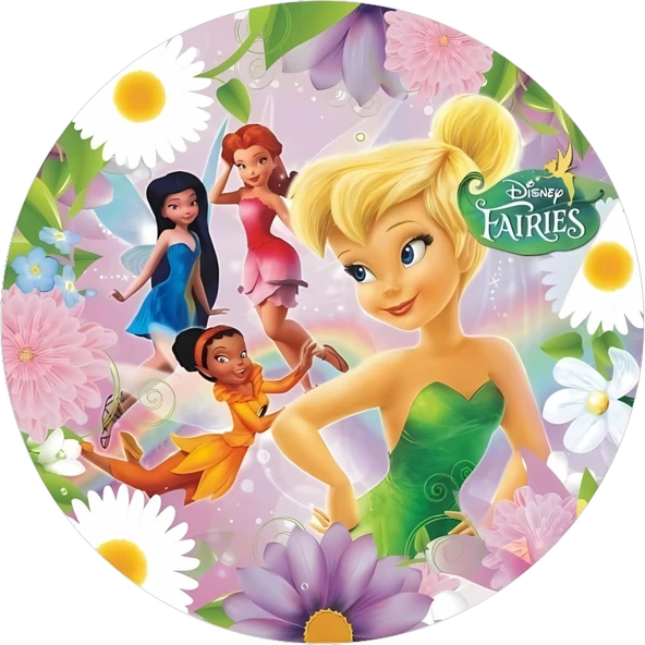 Yenilebilir Yuvarlak Pasta Resim Baskısı 20 cm Şekerli Kağıt Tinkerbell Temalı 10 ürün görseli