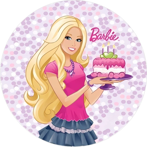 Yenilebilir Yuvarlak Pasta Resim Baskısı 20 cm Şekerli Kağıt Barbie Temalı 26 ürün görseli 1