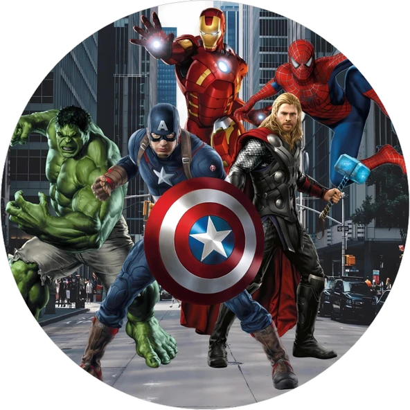 Yenilebilir Yuvarlak Pasta Resim Baskısı 20 cm Şekerli Kağıt Avangers Temalı 12 ürün görseli