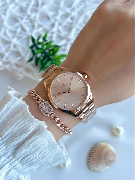 Slazenger Yeni Sezon Elite Model 50 Mt Suya Dayanıklı Bileklik Hediyeli Kadın Kol Saati VS.BLKT.0596 - Resim 2