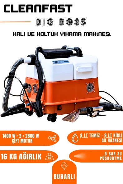Cleanfast Big Boss Çift Motorlu Buharlı Koltuk Halı Yıkama Makinesi Profesyonel ürün görseli