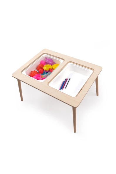 Montessori Çocuk Ahşap Oyun Etkinlik Çalışma Masası, 2 Saklama Alanlı - 5