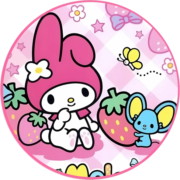 Yenilebilir Yuvarlak Pasta Resim Resim Baskısı 20 cm Şekerli Kağıt My Melodi Temalı 02 ürün görseli 1