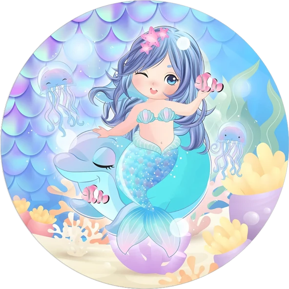 Yenilebilir Yuvarlak Pasta Resim Baskısı 20 cm Şekerli Kağıt Deniz Kızı Temalı 68 ürün görseli 1