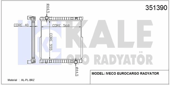 İveco Truck Motor Su Radyatoru İveco Eurocargo I III 00>15 (mt) / (cercevesiz) [555x569x40] (al Pl Brz) - Kale 351390 ürün görseli 1