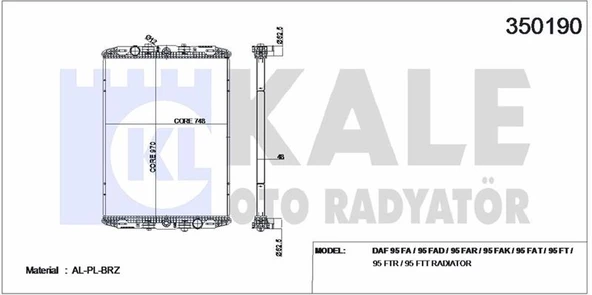 MOTOR SU RADYATORU DAF 95 FA / 95 FAD / 95 FAR / 95 FAK / 95 FAT / 95 FT / 95 FTR / 95 FT (CERCEVESI - KALE 350190 - 1