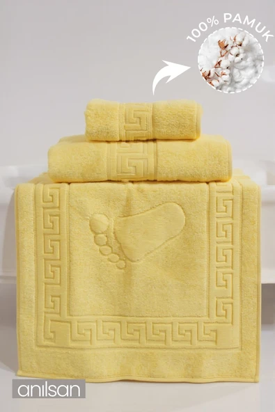 3'lü Mavi Greek Havlu Seti %100 Pamuk  - 1 Adet El Havlusu 1 Adet Yüz Havlusu ve 1 Adet Banyo Havlusu