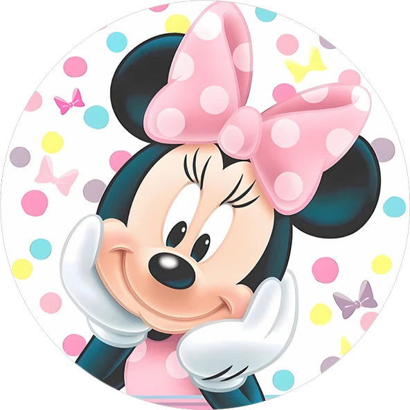 Yenilebilir Yuvarlak Pasta Resim Baskısı 20 cm Şekerli Kağıt Mini Mouse Temalı 51 ürün görseli