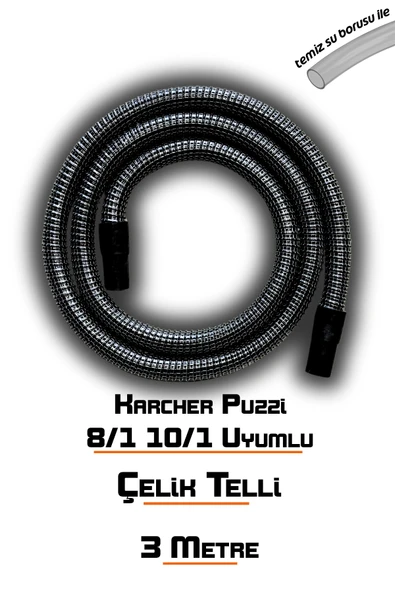 Karcher Puzzi 8/1 10/1 Koltuk Yıkama Makinelerine Uyumlu Çelik Telli Vakum Hortumu - 2