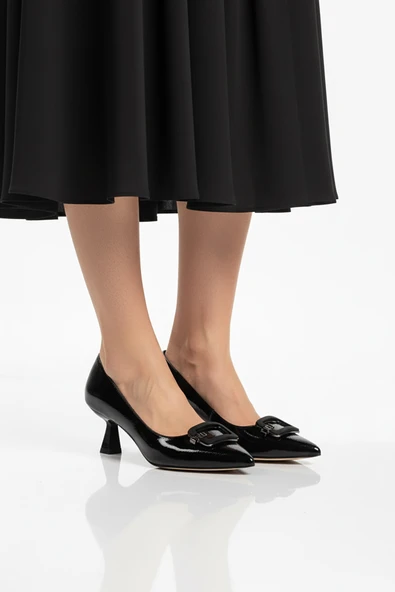 Ayakmod Siyah Kırışık İnce Kısa Topuklu Kadın Abiye Ayakkabı 357189 Z