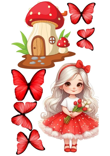 Yenilebilir Şekerli Kağıt Baskısı Cupcake ve Pasta Resim Baskı Kelebek ve Kız Temalı 62 ürün görseli