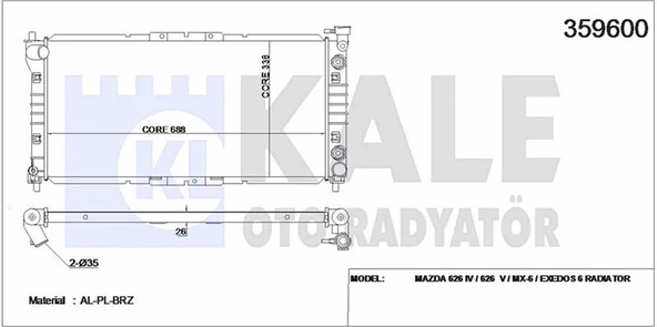 Mazda Motor Su Radyatoru 626 Fs 92>97 Manuel (680x340x25) - Kale 359600 ürün görseli