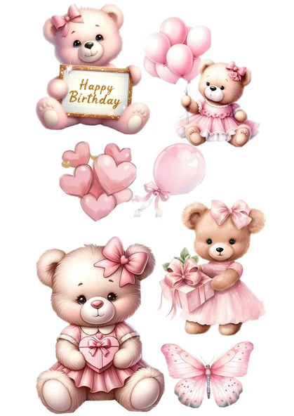 Yenilebilir Şekerli Kağıt Baskısı Cupcake ve Pasta Resim Baskı Ayıcık Temalı 46 ürün görseli