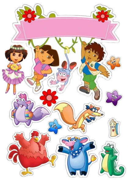 Yenilebilir Şekerli Kağıt Baskısı Cupcake ve Pasta Resim Baskı Dora Temalı 87 ürün görseli